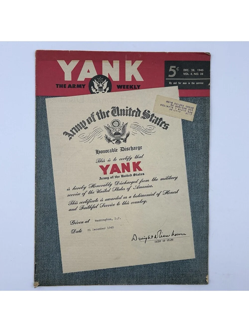 1945 YANK The Army Weekly Magazine Final Issue Honorable Discharge Cover Vol.4